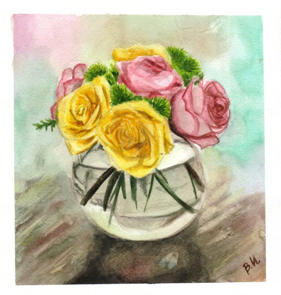 Букет цветов в вазе акварелью