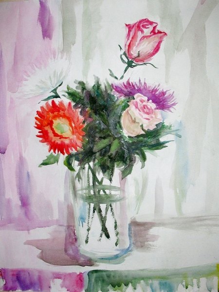 Ваза с цветами акварелью