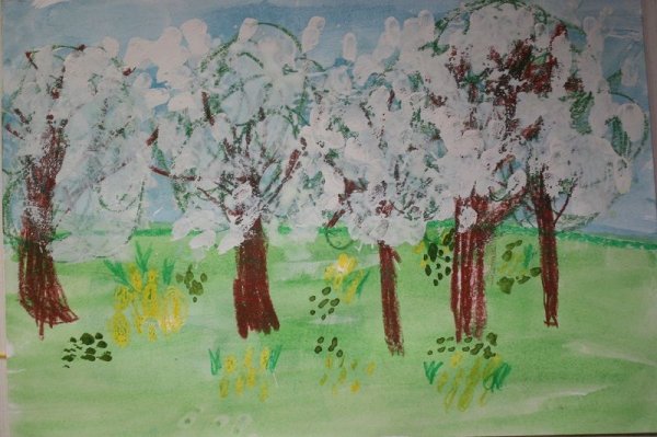 Рисование Цветущий сад в подготовительной группе