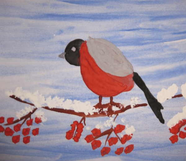 Рисование Снегири на ветке в подготовительной группе