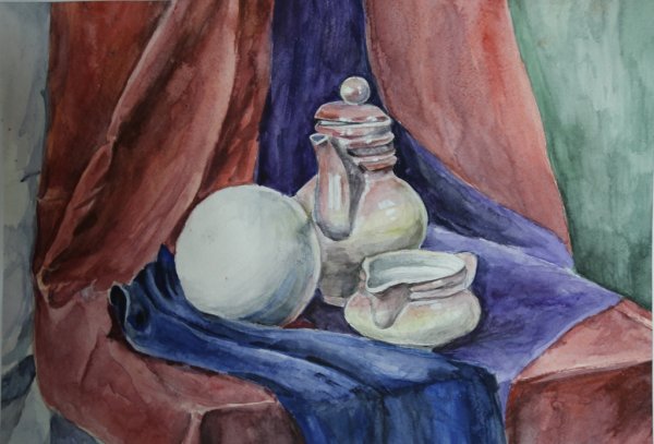 Этюд с натуры. Античная ваза с драпировкой