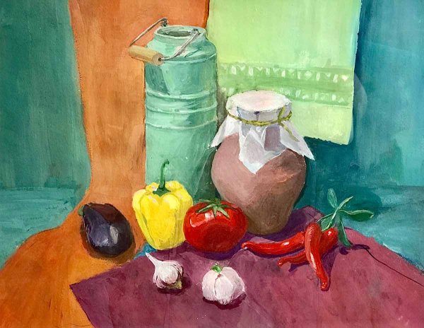 Сельский натюрморт гуашью