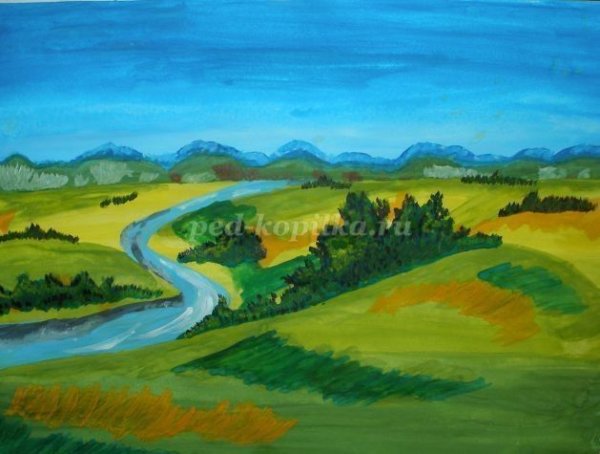 Рисование речка в поле