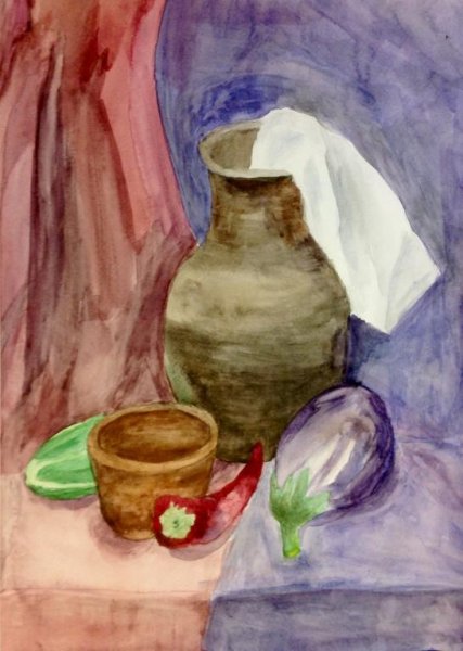 Этюд Крынки акварелью