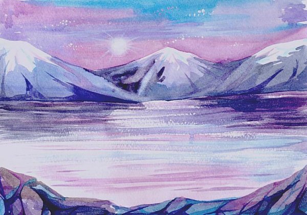 Деревья в тумане акварелью