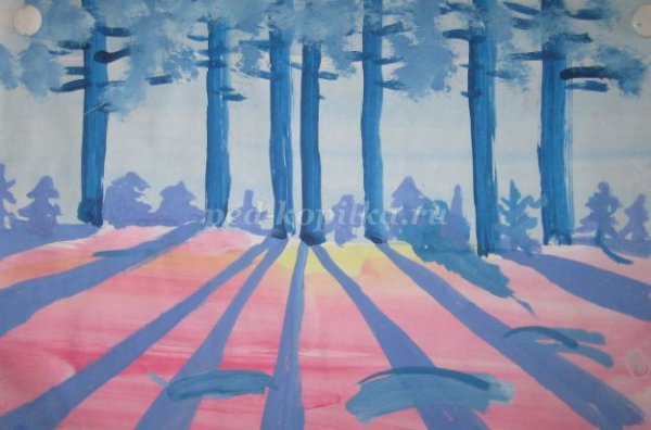 Зимний пейзаж рисование для детей