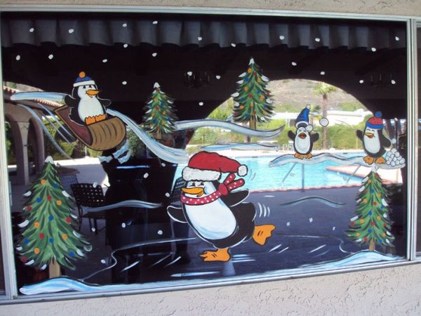 Новогодние окна 2021 красками