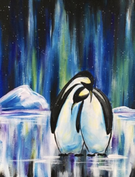 Правополушарное рисование Пингвин Северное сияние