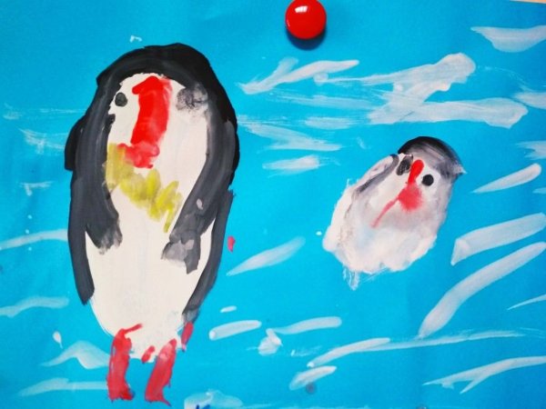 Рисование пингвина гуашью