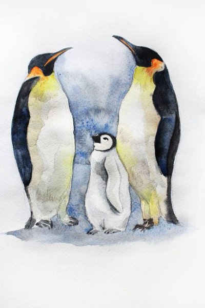 Рисование пастелью Пингвин