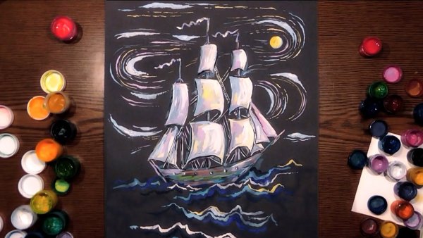 Рисование красками на черном картоне