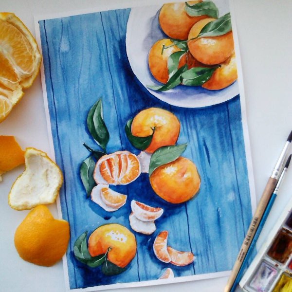 Мандарин акварелью