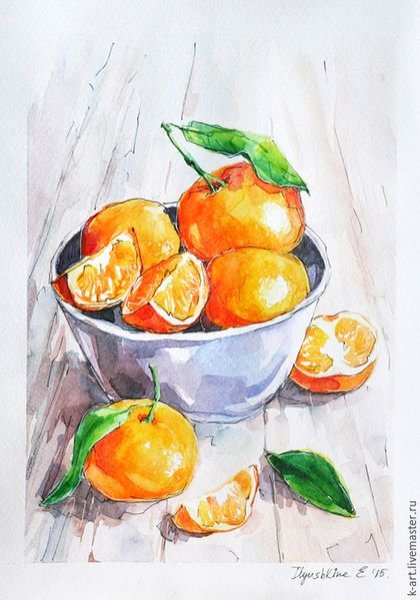 Ваза с фруктами акварелью