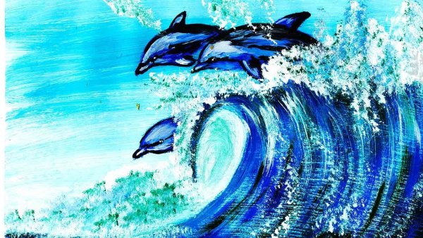 Правополушарное рисование дельфины в море