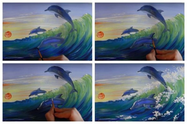 Правополушарное рисование дельфины в море