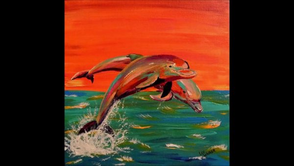 Дельфины живопись маслом