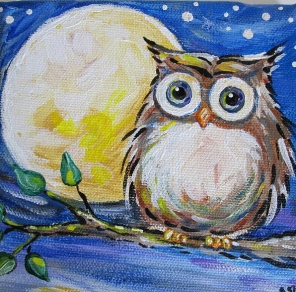 Сова гуашью для детей