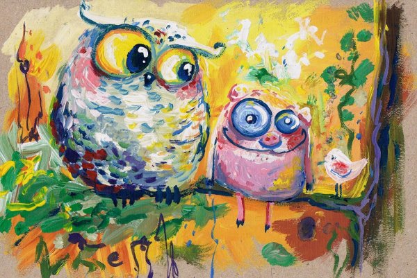 Сова красками для ребенка