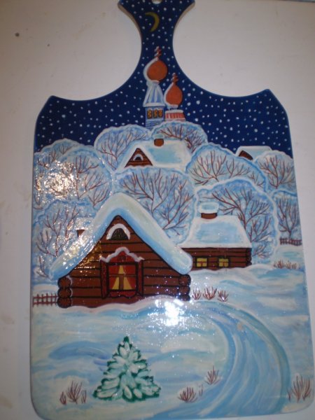 Новогодняя роспись на деревянной доске