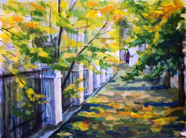 Городской пейзаж гуашью