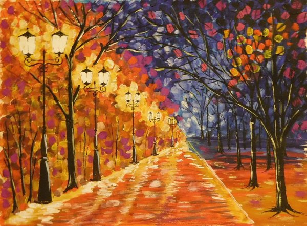 Пейзаж осень гуашью