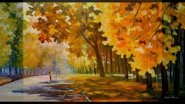 Осень в городе гуашью