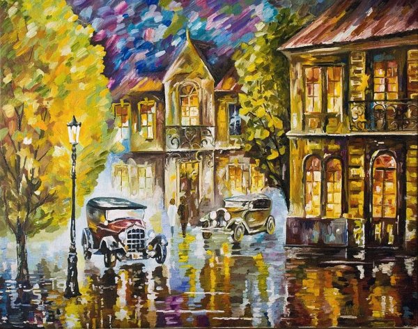 Городской осенний пейзаж гуашью