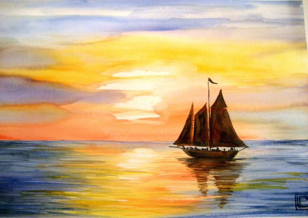 Морской пейзаж гуашью