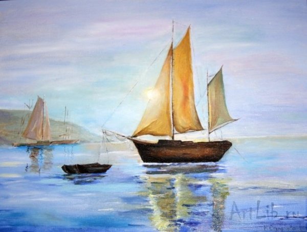 Морской пейзаж с корабликом