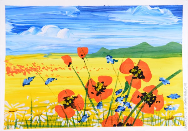 Лето гуашью для детей