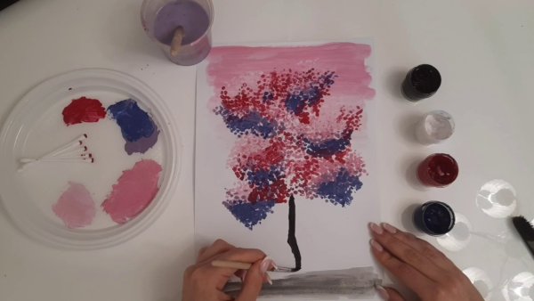 Рисование гуашью и ватными палочками