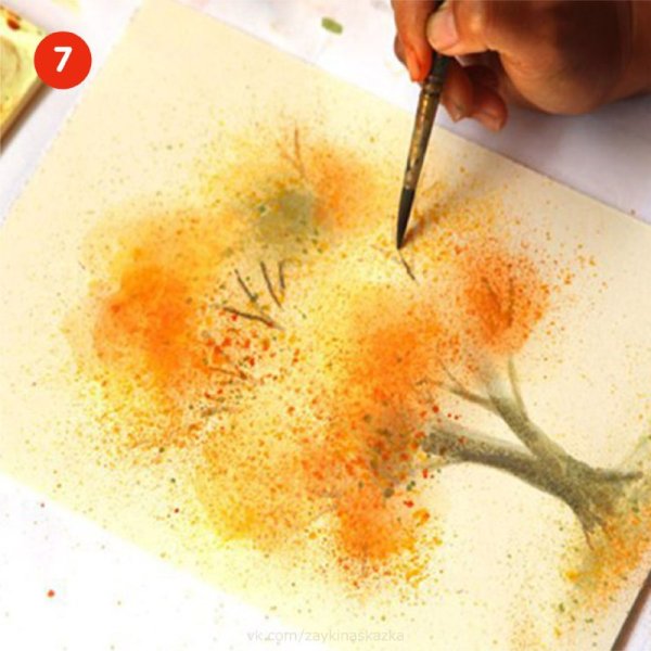 Техника набрызга акварелью