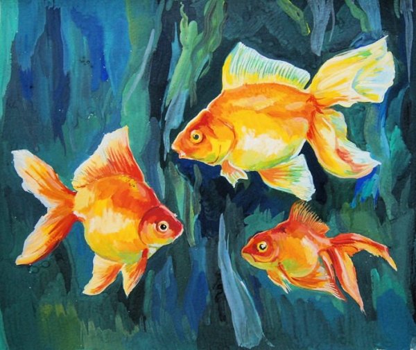 Аквариумные рыбки акварелью
