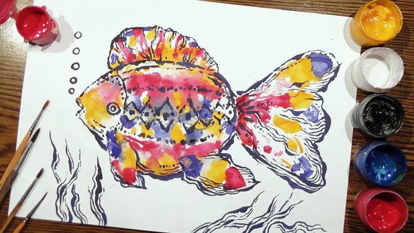 Рыбки в технике монотипия