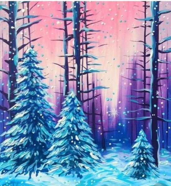 Зимний лес гуашью