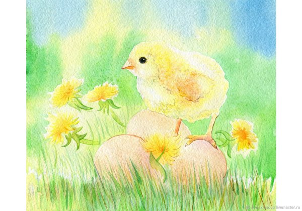 Пасхальный цыпленок акварель