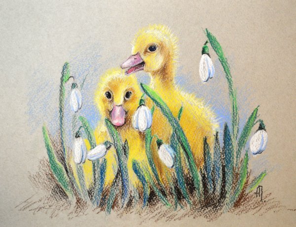 Цыпленок гуашью