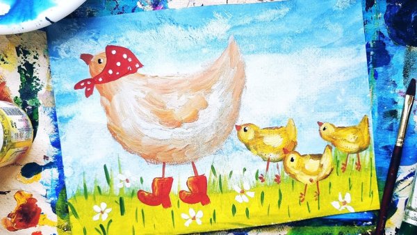 Цыпленок акварелью