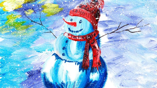 Рисование гуашью Снеговик