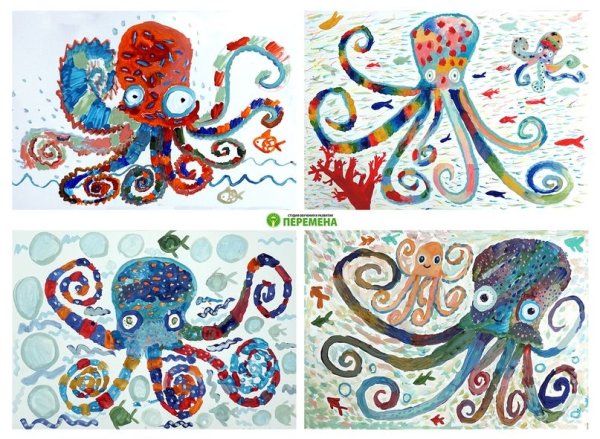 Рисование Осьминожка гуашью