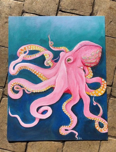 Рисование осьминог красками