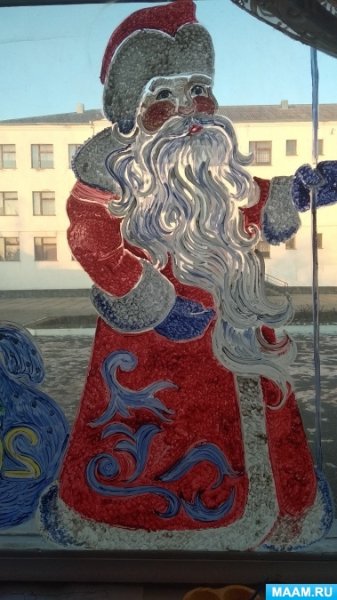 Новогодние рисунки на окнах гуашью
