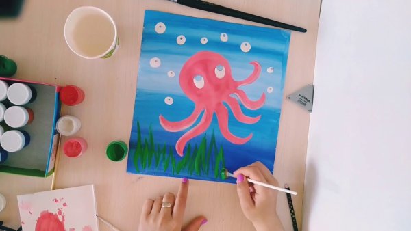 Рисование Осьминожка гуашью