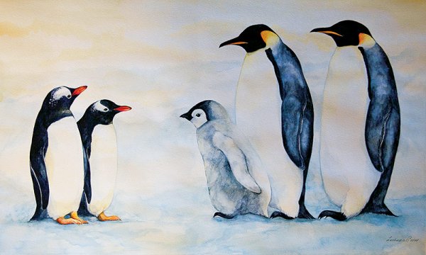 Рисование пингвины в Антарктиде