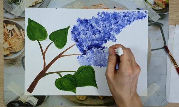 Рисование сирени ватными палочками