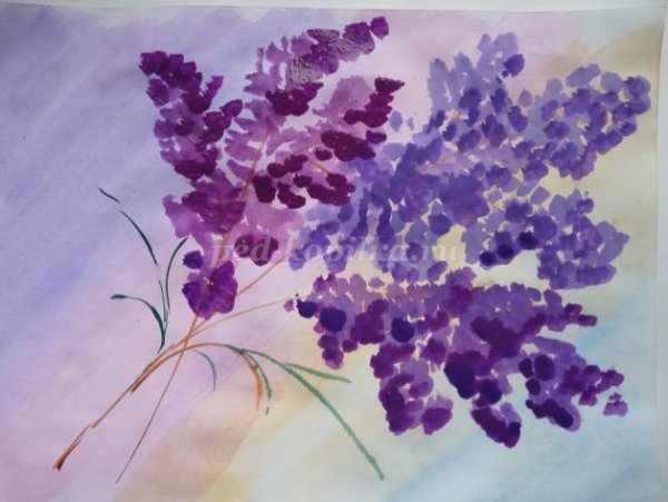 Листья и цветы сирени пуантилизм