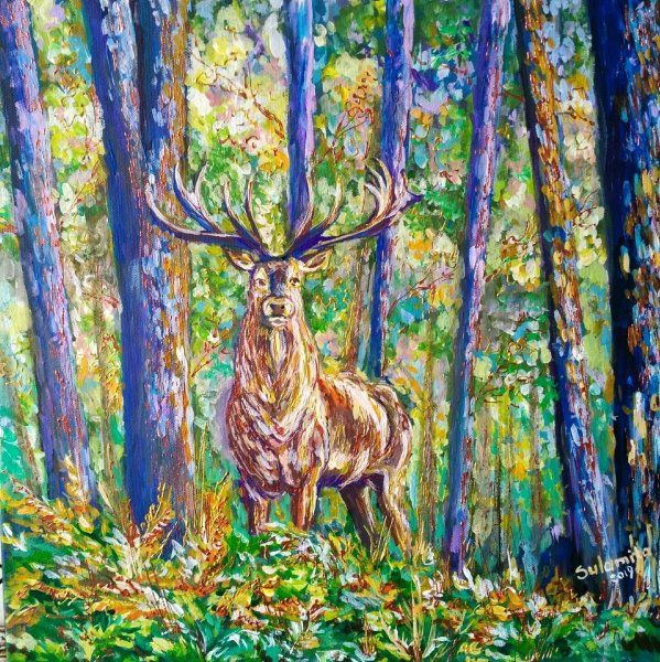 Картина олень в лесу