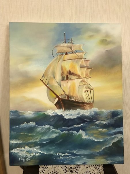 Парусник маслом на холсте