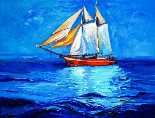 Корабль в море гуашью