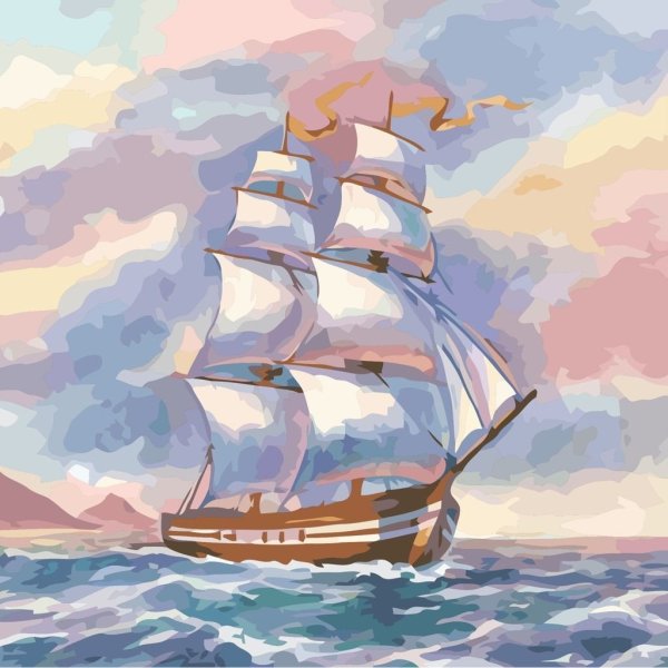 Корабль с парусами акварель